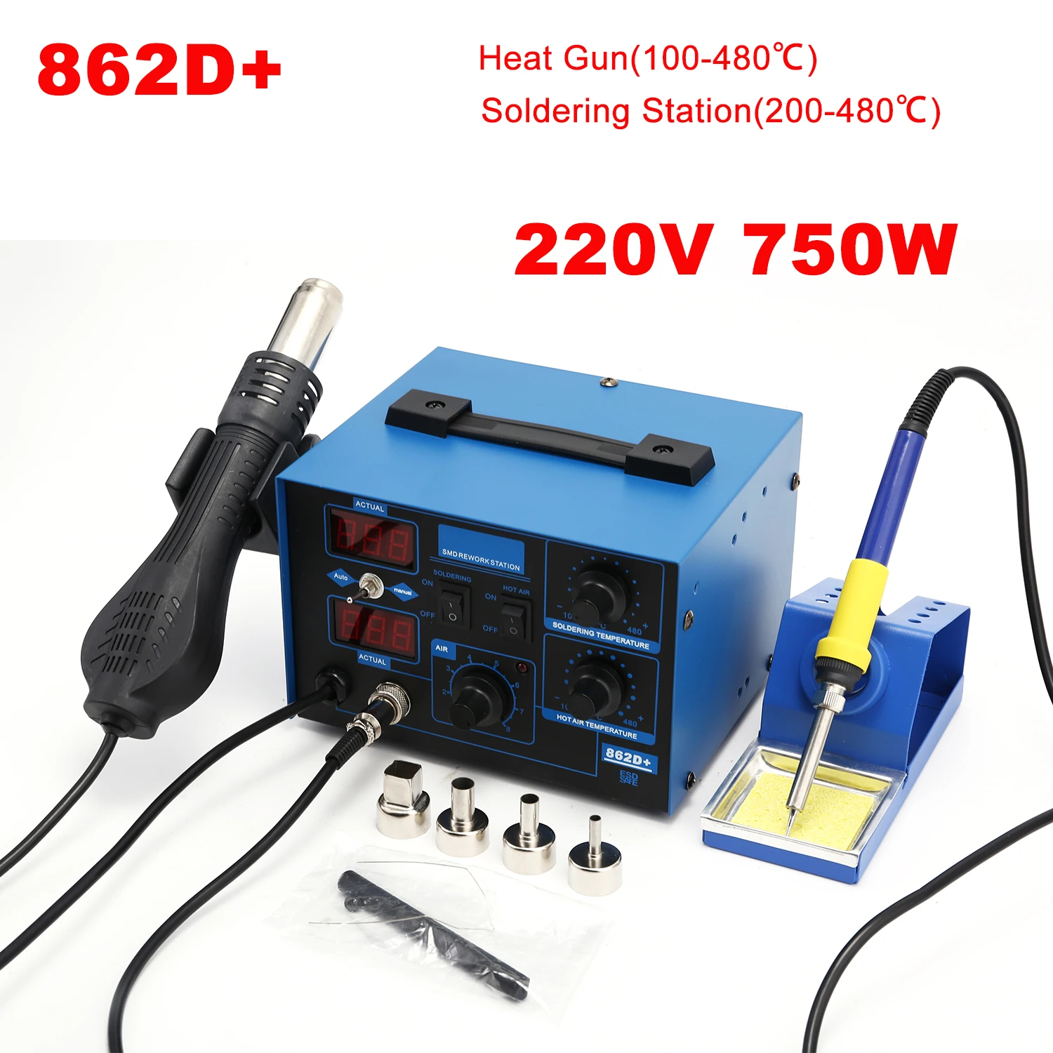 Smd Rework Station Hot Air Soldering 2 In 1 - Estação de solda 862D+ 2 em