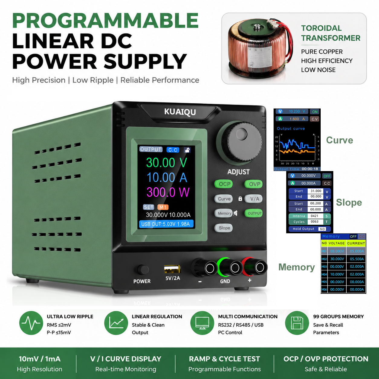 Programmable Linear Dc Power Supply 30V 10A - Fonte de alimentação linear DC de